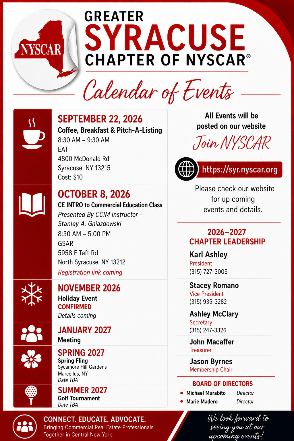 2026 to 2027 Coming Events